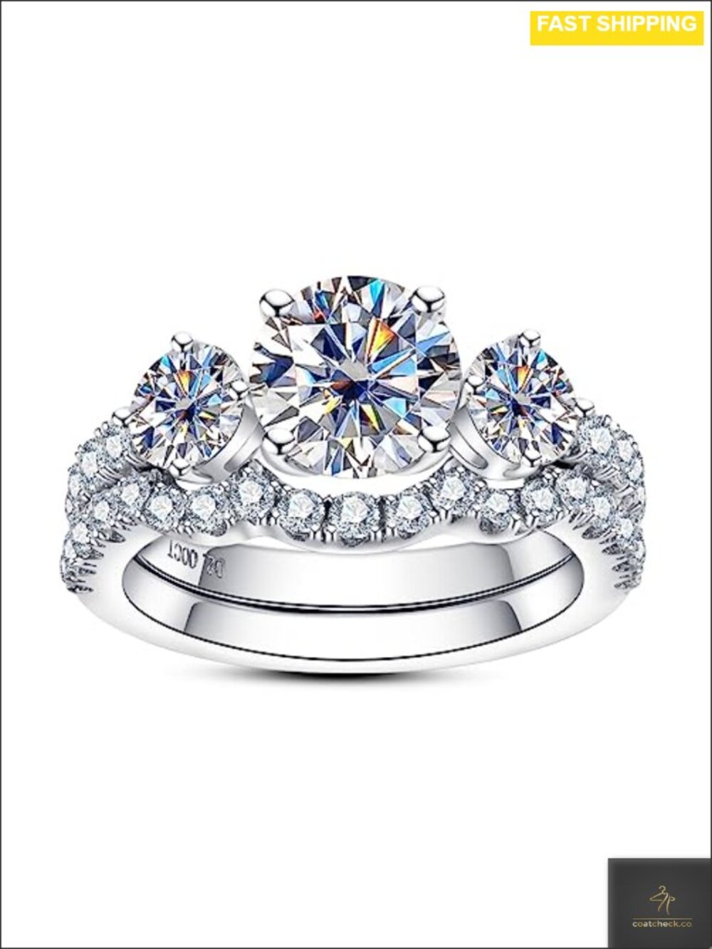 Moissanite Wedding Ring Set 3.7CTTW Round Brilliant 925 Sterling Silver Bridal